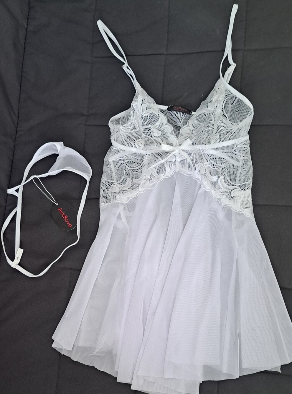 Brand New White Lace Mesh Babydoll Chemise with G-String Lingerie